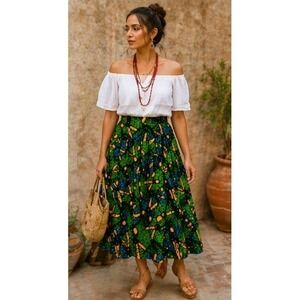Ankara Inspired Print Midi‎ Skirt Scissors Motif African Inspired Boho 30"